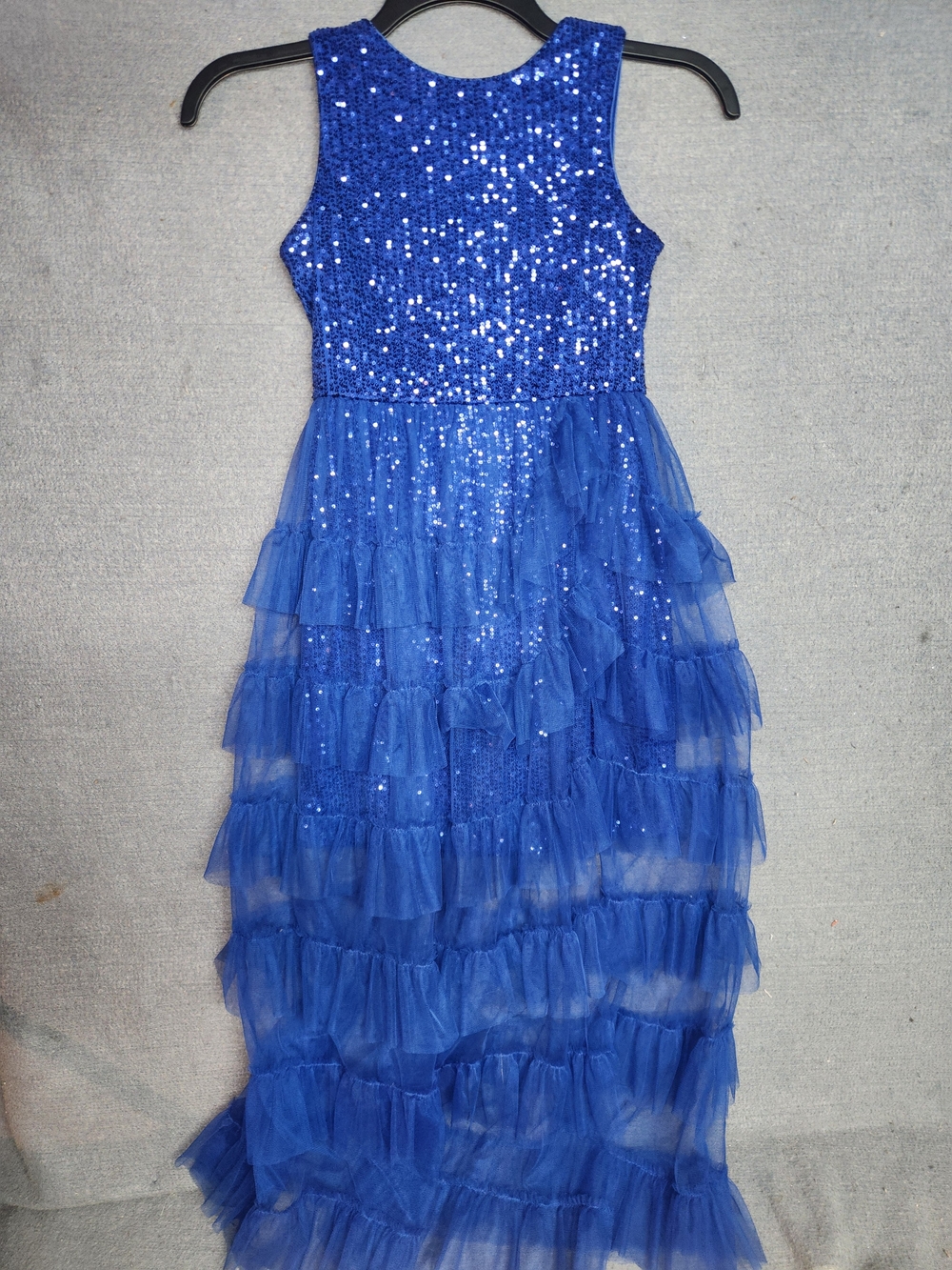 Blue Sequin Tiered Tulle Girls' Dress #397
